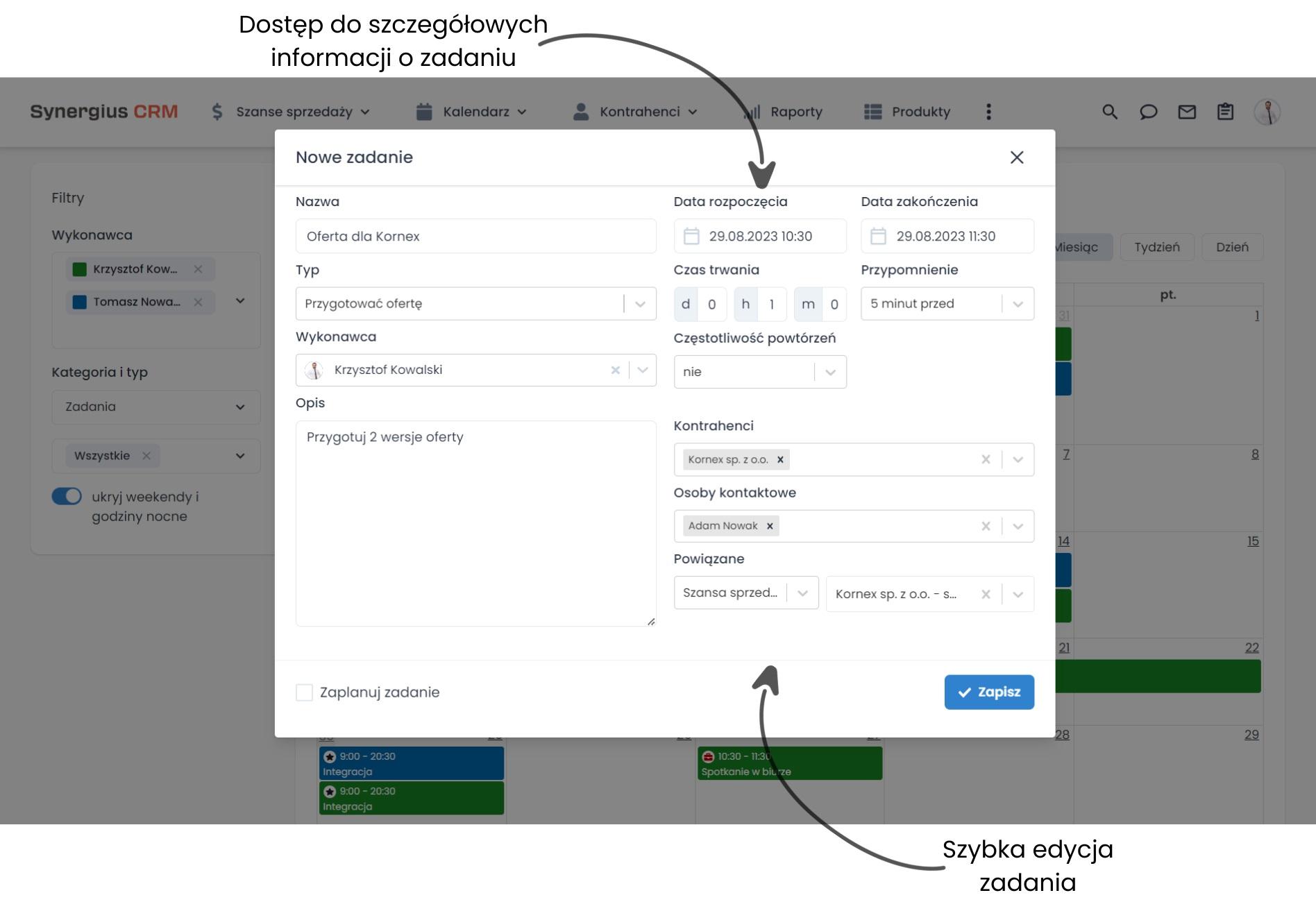 Tworzenie zadań w platformie CRM i B2B.