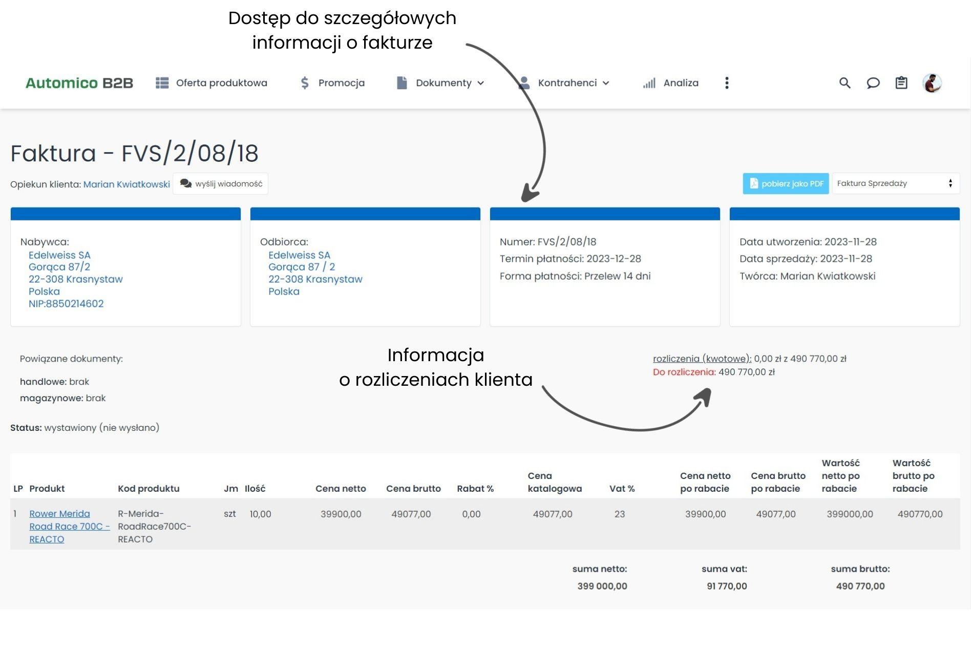 Faktury i rozliczenia z klientami w Automico B2B.