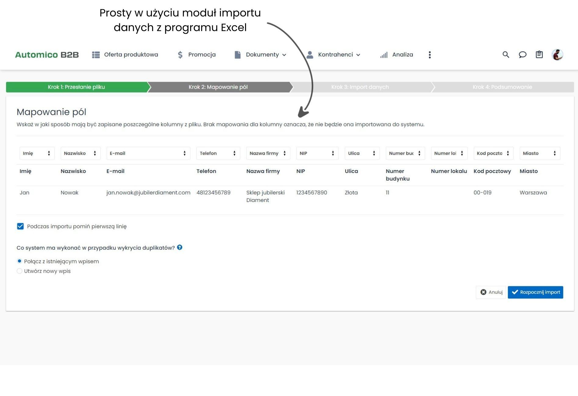 Ręczna integracja b2b z programem handlowym poprzez Excel.