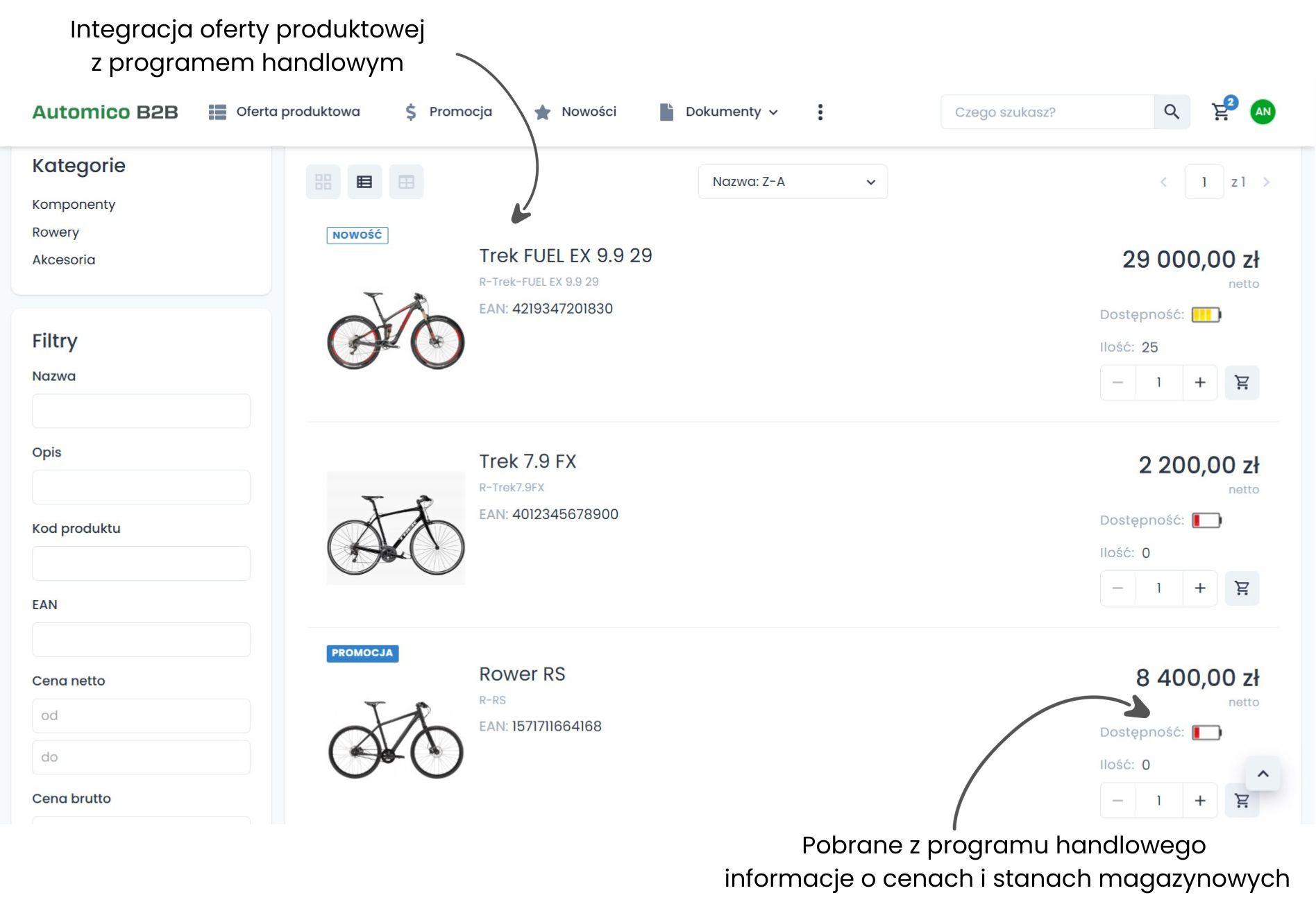 Integracja B2B z programem handlowym - import danych o produktach.