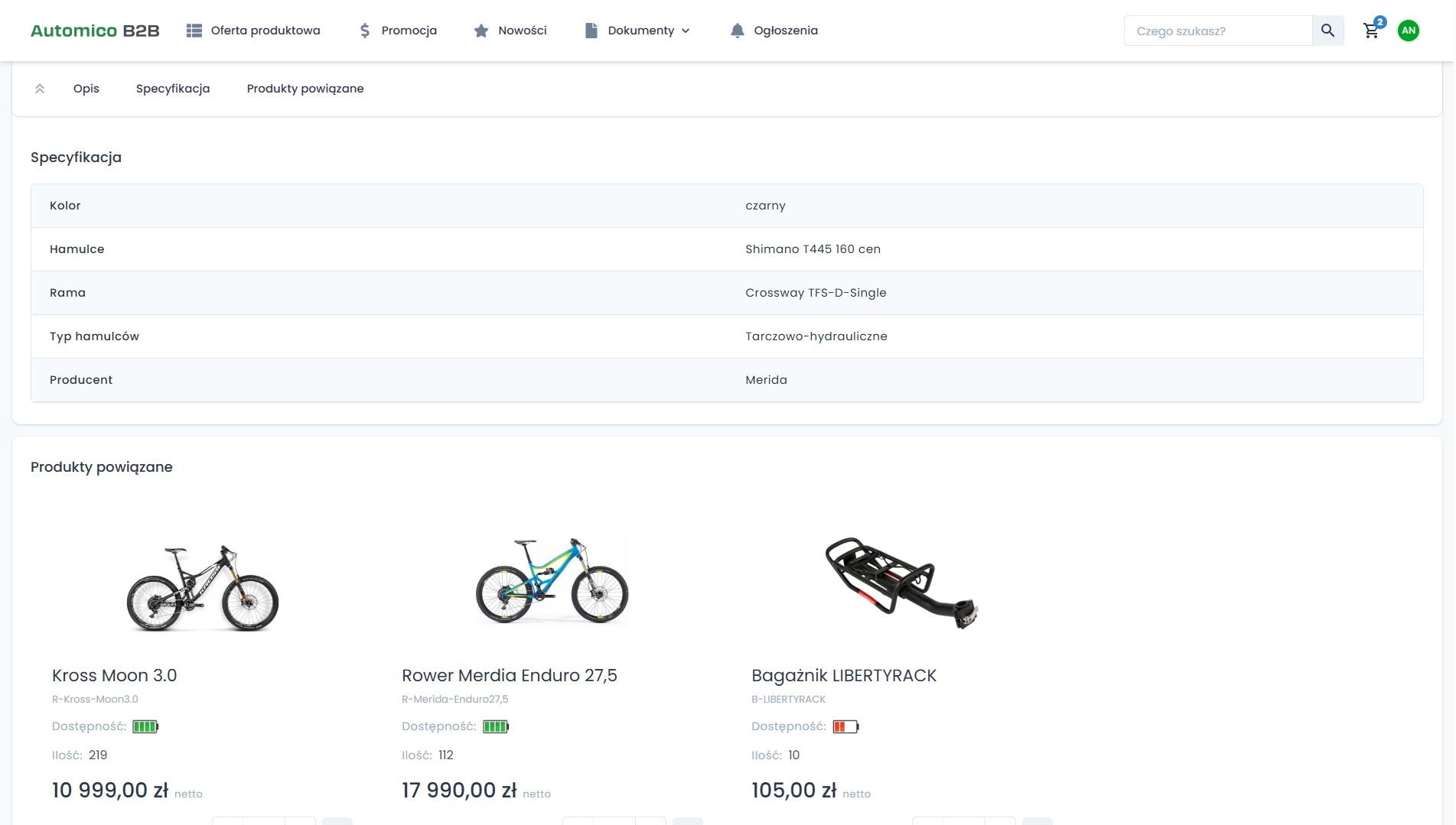 Hurtownia B2B - specyfikacja produktu