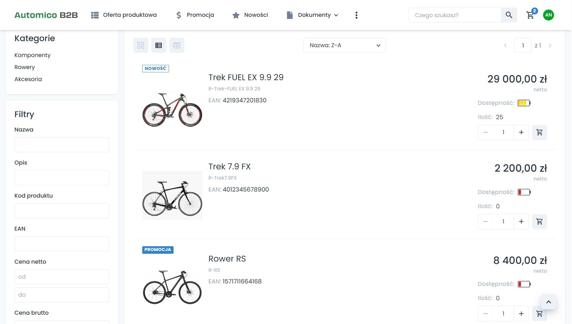 Sklep B2B online - oferta produktowa.