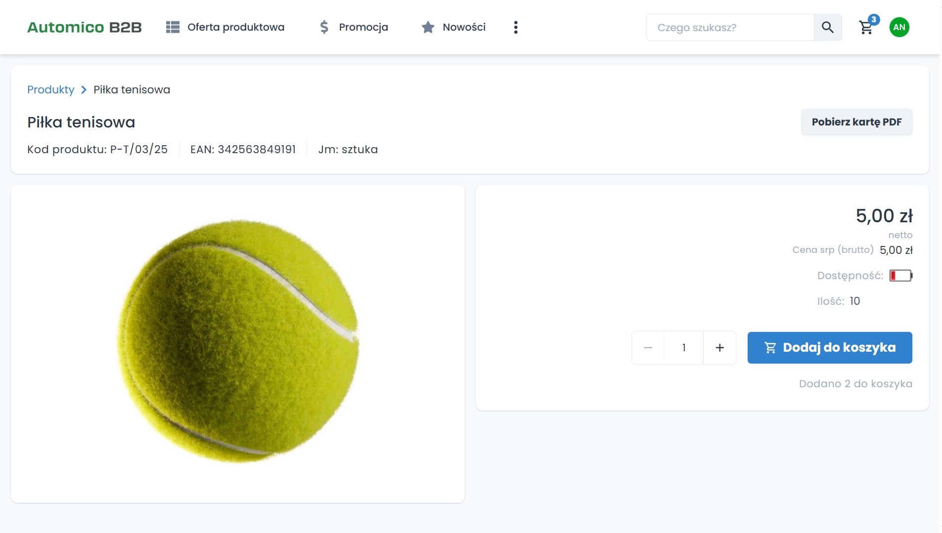 Platforma B2B dla branży sprzętu sportowego - galeria produktów w Automico B2B.