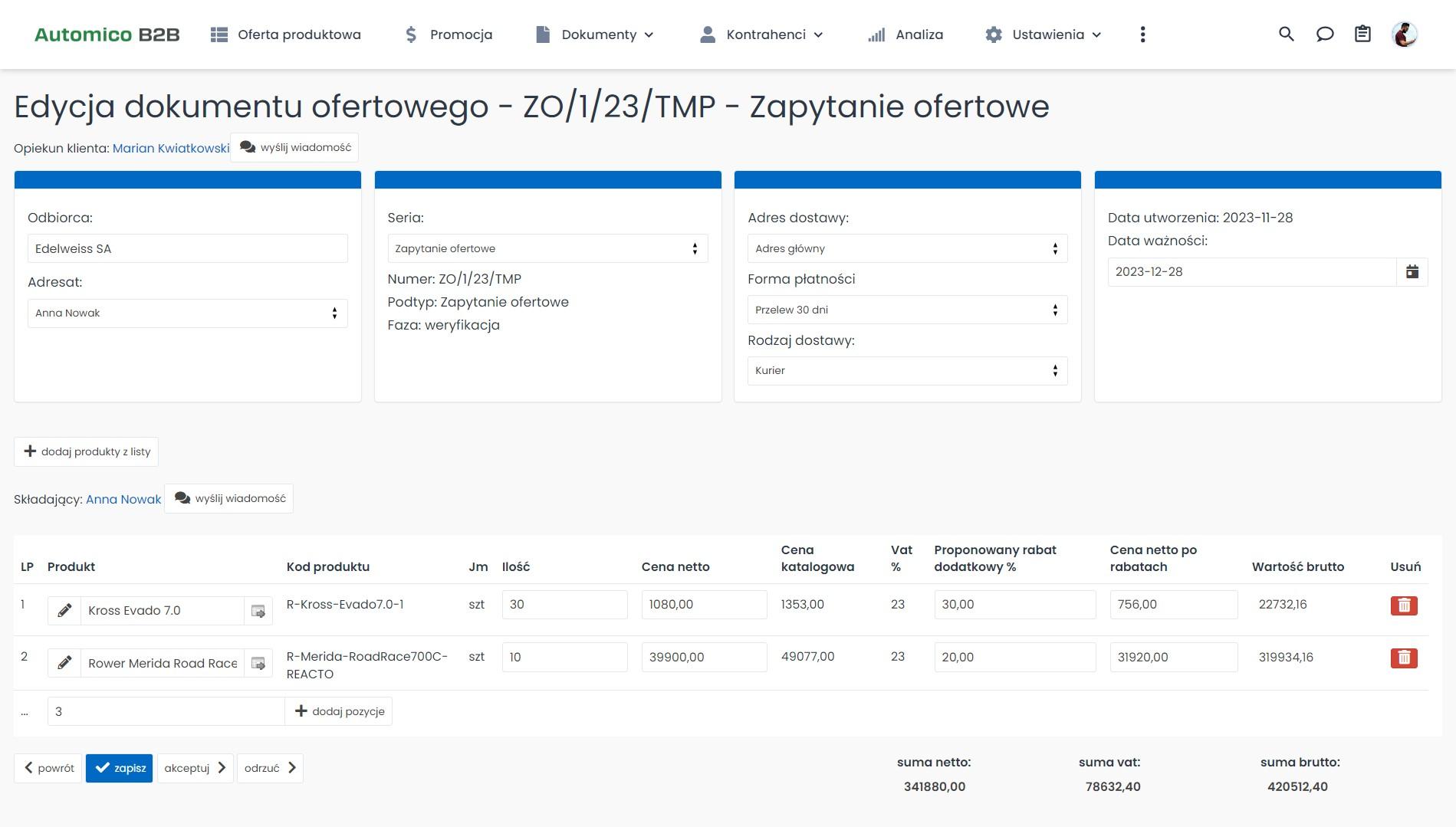 Prezentacja B2B - zapytania ofertowe.