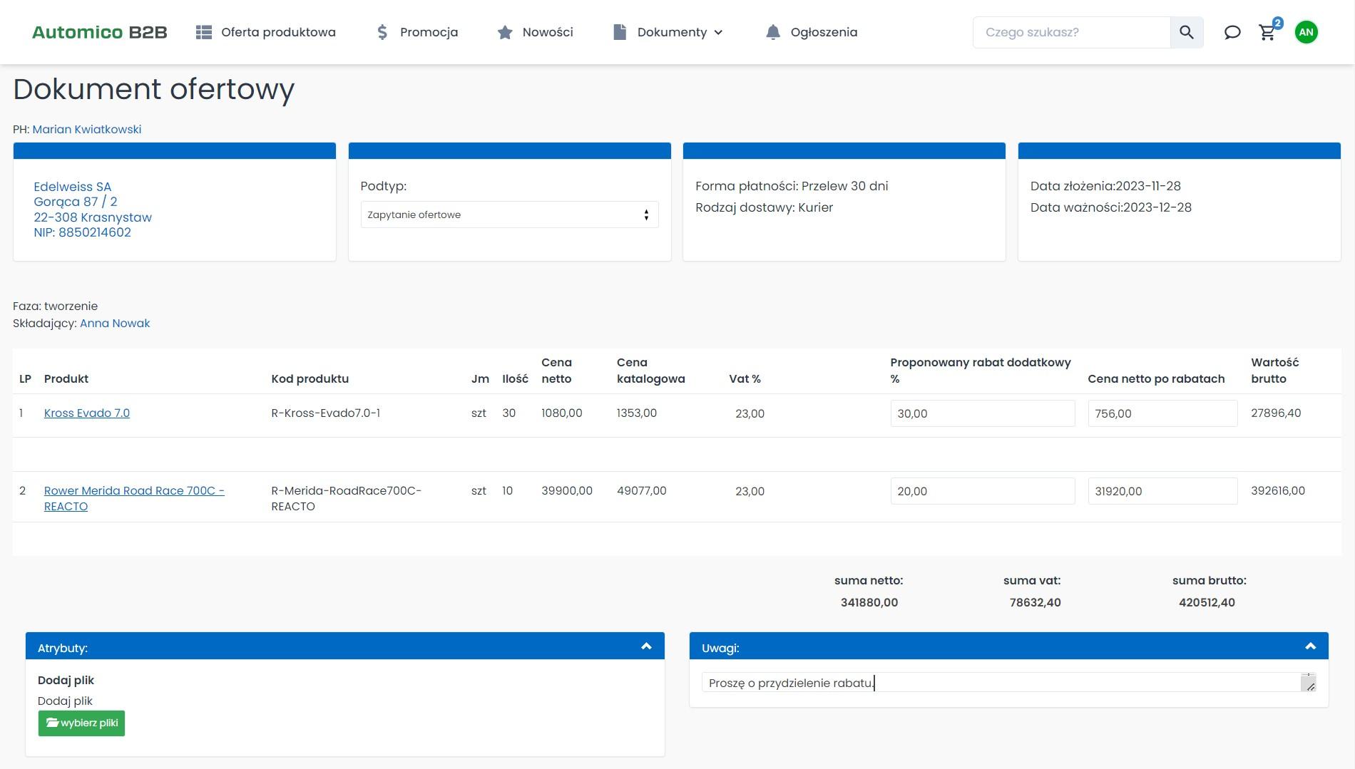 Zapytania ofertowe w systemie B2B