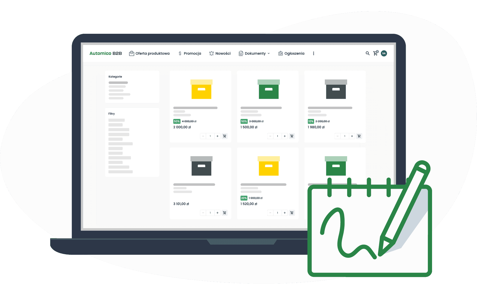 Platforma B2B dla branży artykułów biurowych i szkolnych - Automico B2B.